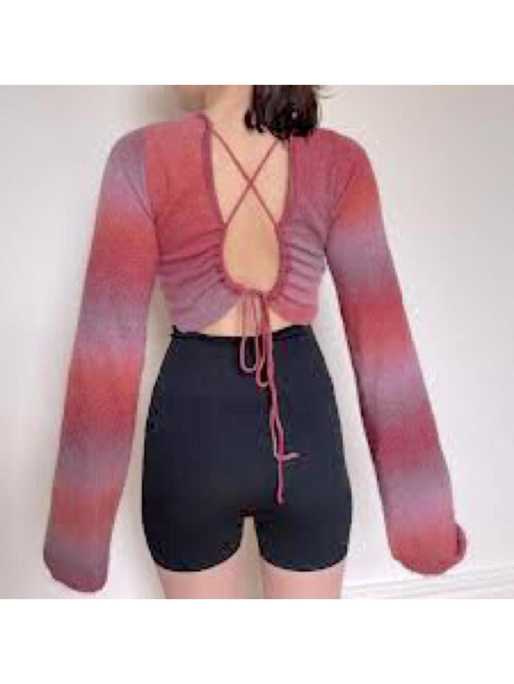 Bershka gradient pinks long sleeve crocheted open back cardigan sweater S